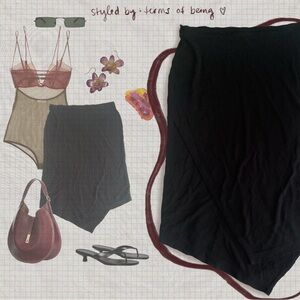 Express World Brand Black Asymmetrical Midi Skirt